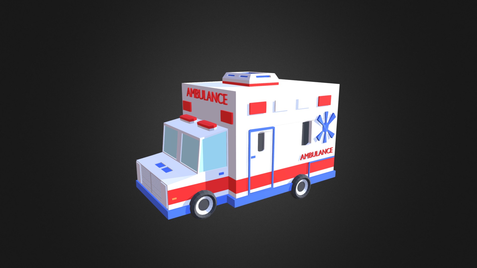 3D model Ambulance - This is a 3D model of the Ambulance. The 3D model is about a toy truck with a blue and red stripe.