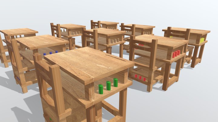 School desk and chair 3D Model