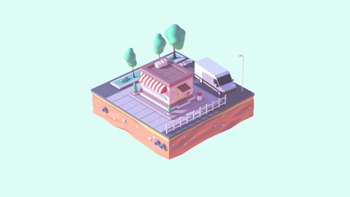 Cartoon Low Poly Market Building 3D Model