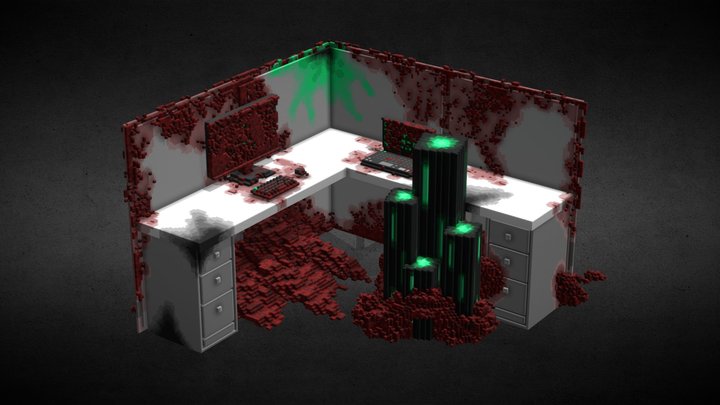 Voxel Office Cubicle (Alien Infested) 3D Model