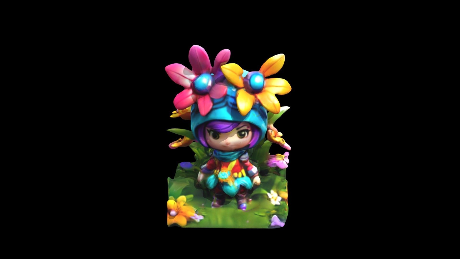 Anime cartoon character wearing flowers Download Free 3D model by
