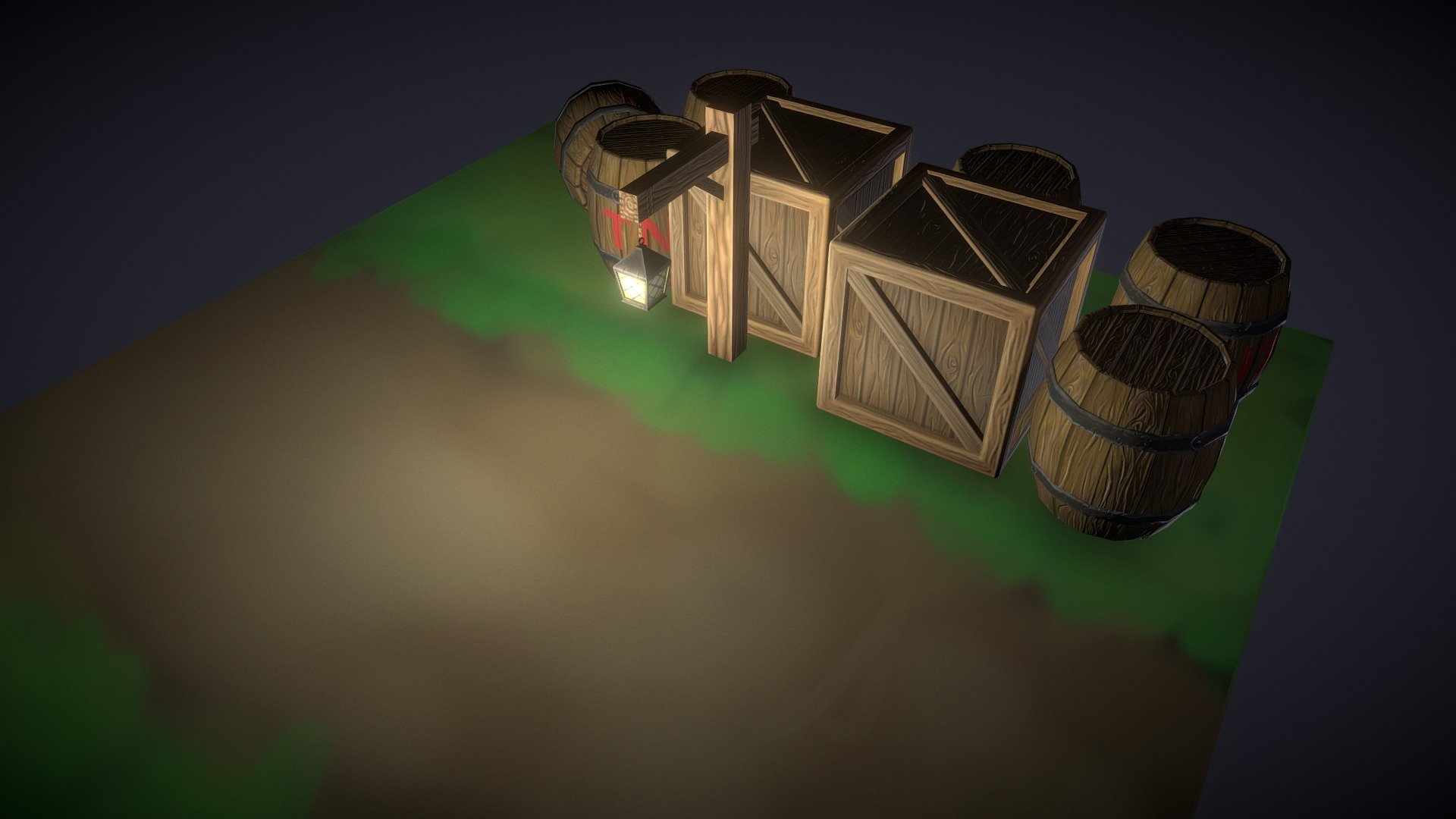 Crates, Barrels and Lamppost - Night Cargo
