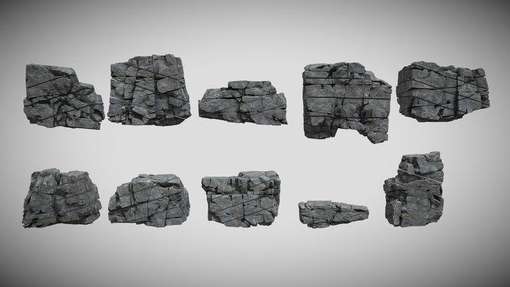 Low poly Gray Cracked Modular Rock 220106 3D Model