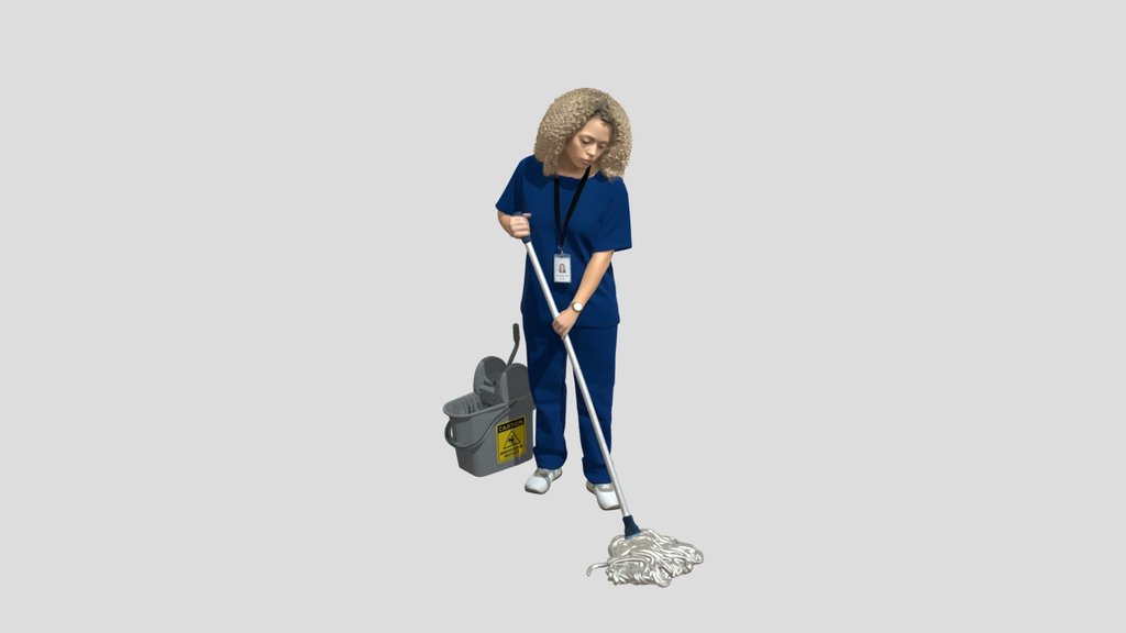 Mopping in Blue Scrubs