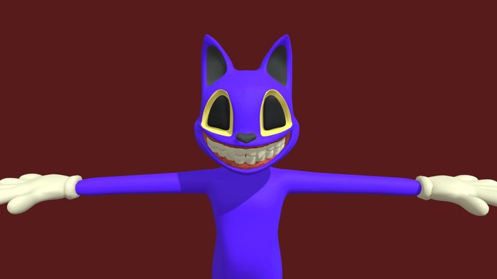Purple Cartoon Cat 3D Model