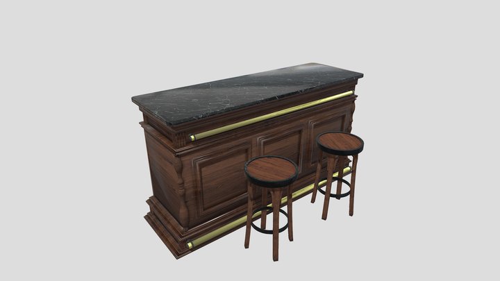 Bar and Stools Set - Colonial Style 3D Model