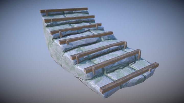 Rock stairs with wood crutches 3D Model