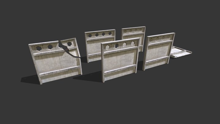 Concrete fence (low poly) 3D Model