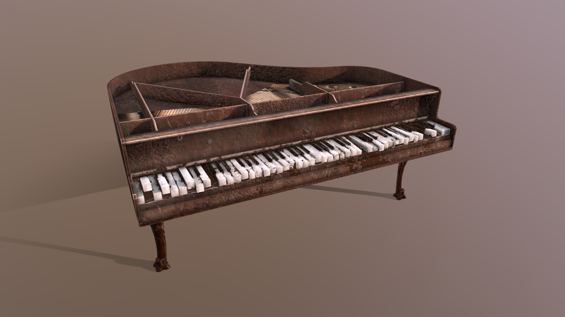 3D model Old Piano - This is a 3D model of the Old Piano. The 3D model is about a wooden piano with a white background.