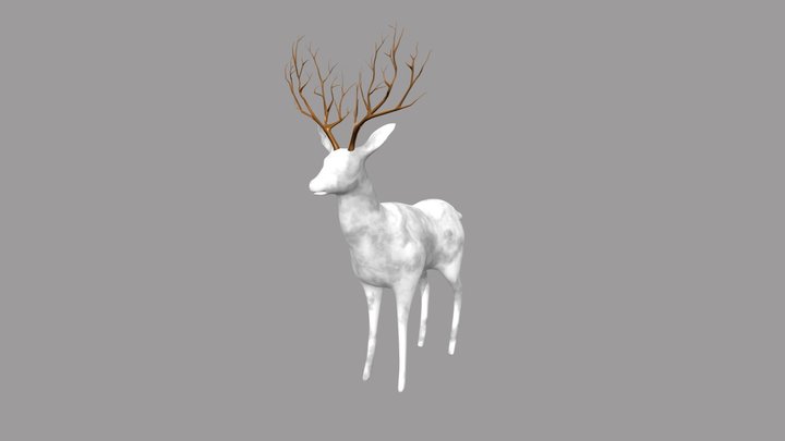 Marble Deer Gold Antler Figurine 3D Model