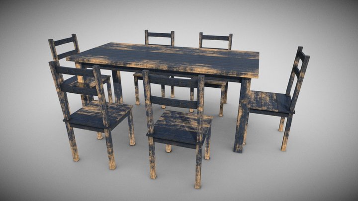 rustic table and chairs 3D Model