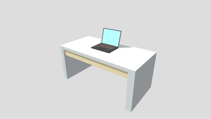 Supersimple low-poly desk w laptop 3D Model