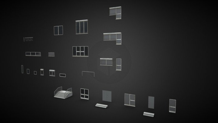 Cyberpunk City Assets Pack 3# Doors and Windows – Free 3D Model STL