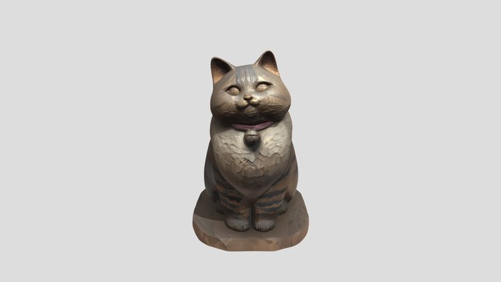 wooden cat sculpture 3D Model