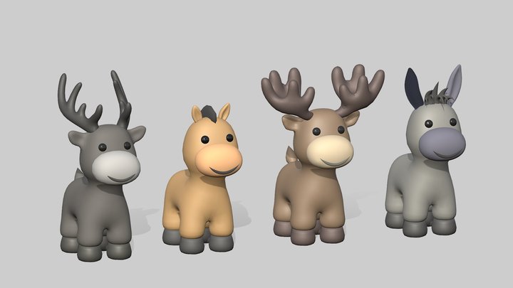 Cute Cartoon Animals Pack 3D Model