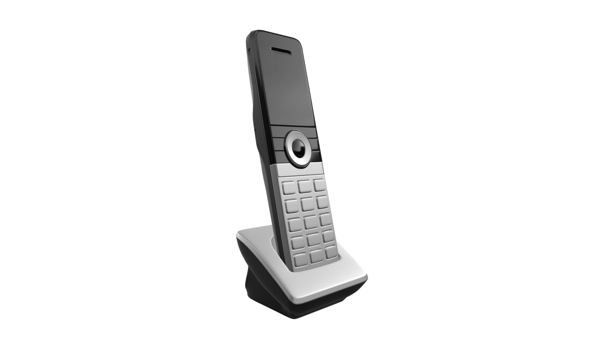 3D model Office cordless button phone - This is a 3D model of the Office cordless button phone. The 3D model is about a silver cell phone.