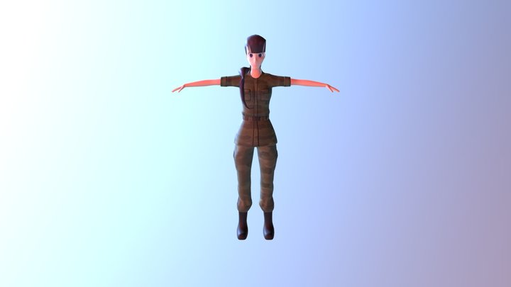 Anime army female character 3D Model