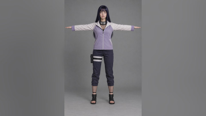Hinata Hyuga (Naruto) Realistic T-Pose 3D Model