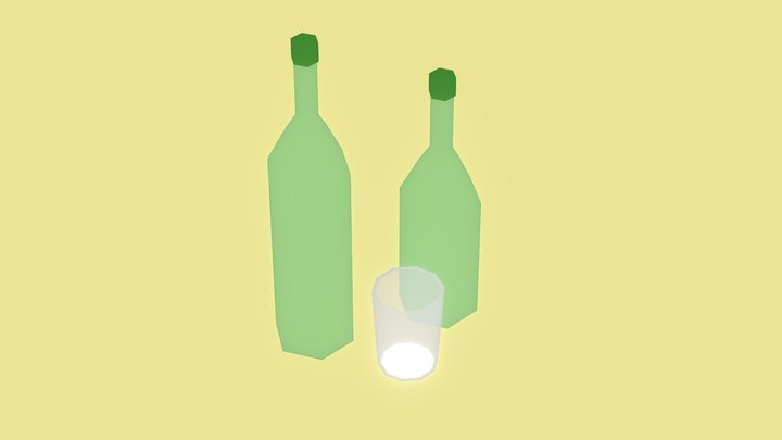 (Lowpoly)Bottle And Glass 3D Model