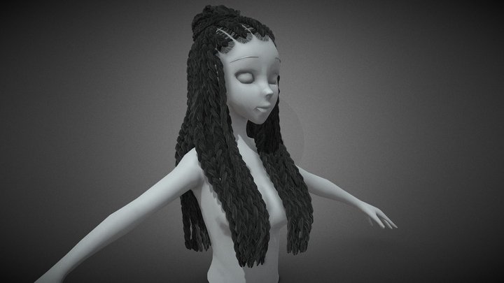 Female Hair Cards Style 7 - Braids And Knot 3D Model