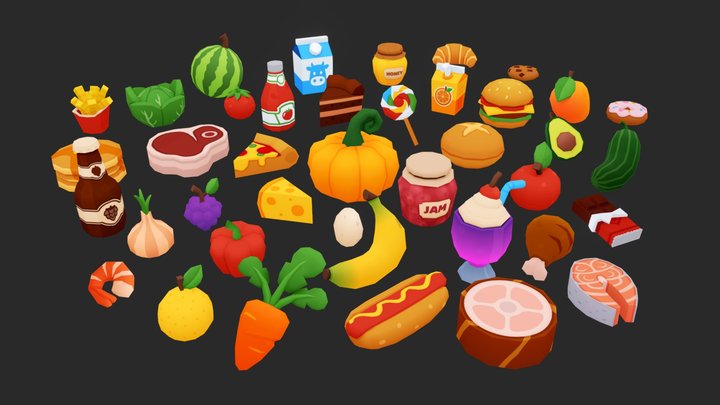 Stylized Food Pack - Cartoon Assets 3D Model