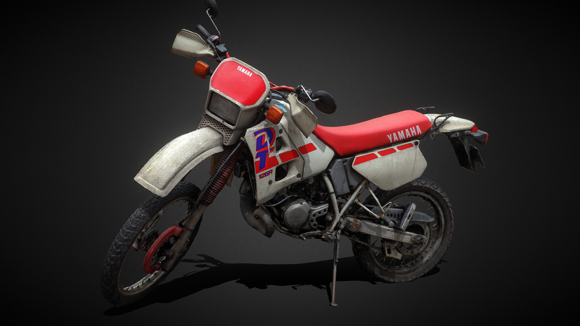3D model YAMAHA DT 125 R - This is a 3D model of the YAMAHA DT 125 R. The 3D model is about a red and white motorcycle.