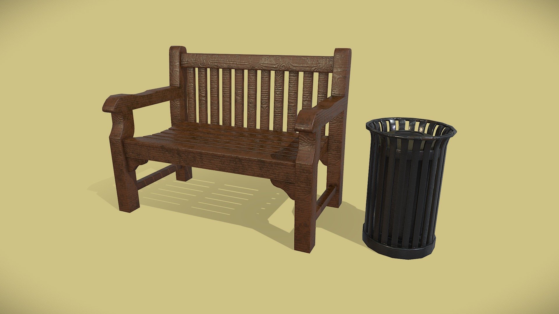 Park Bench and Bin