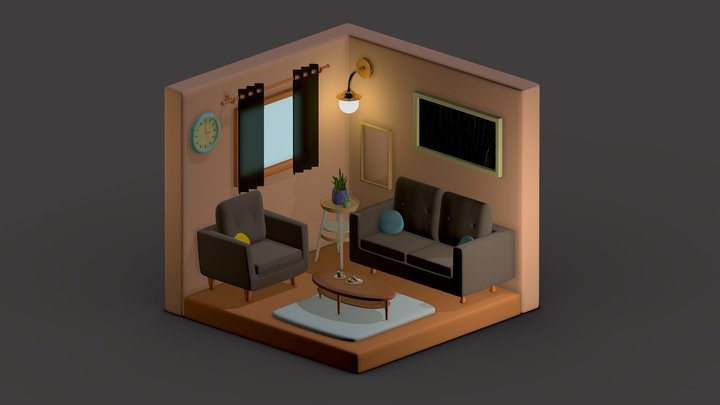 Isometric Living Room 3D Model