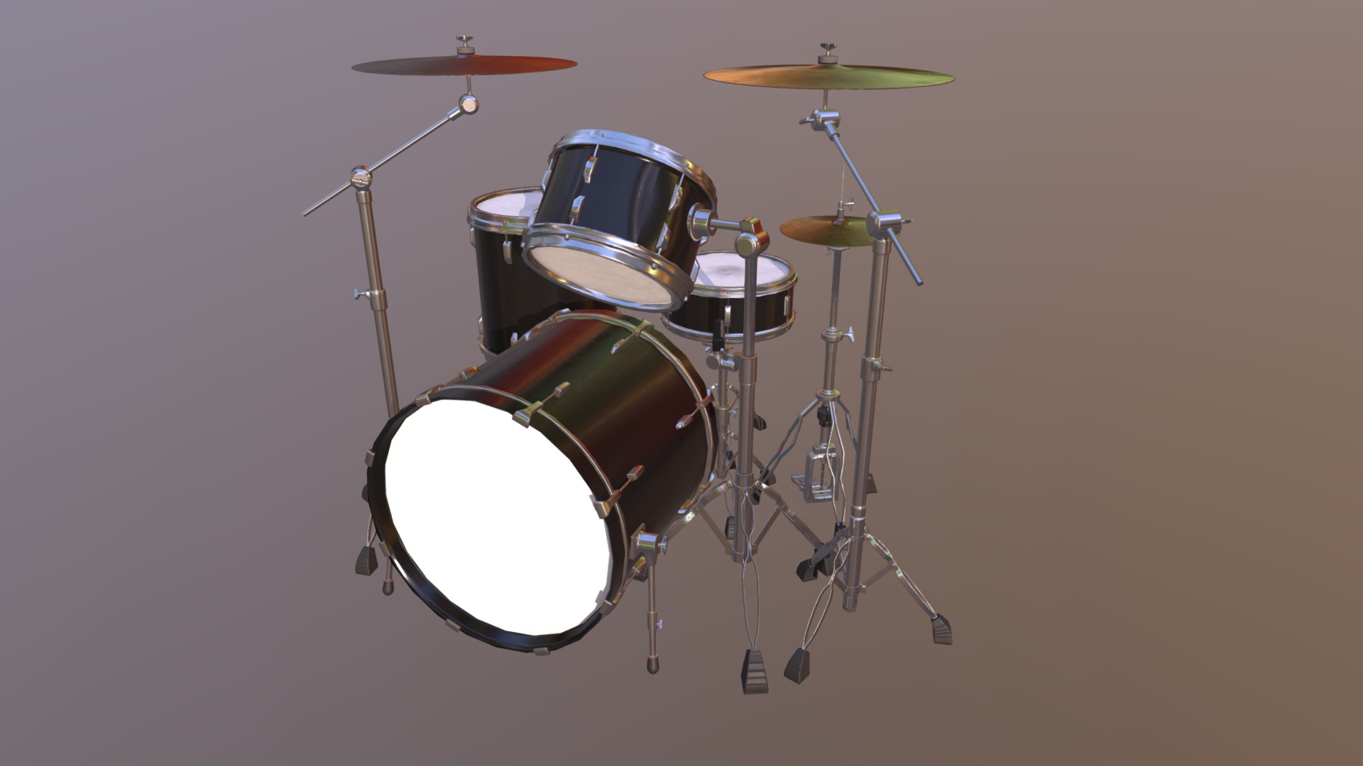 3D model Drumset - This is a 3D model of the Drumset. The 3D model is about a drum set with a gray background.