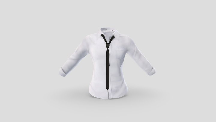 Male Open Neck Casual White Shirt With Loose Tie 3D Model