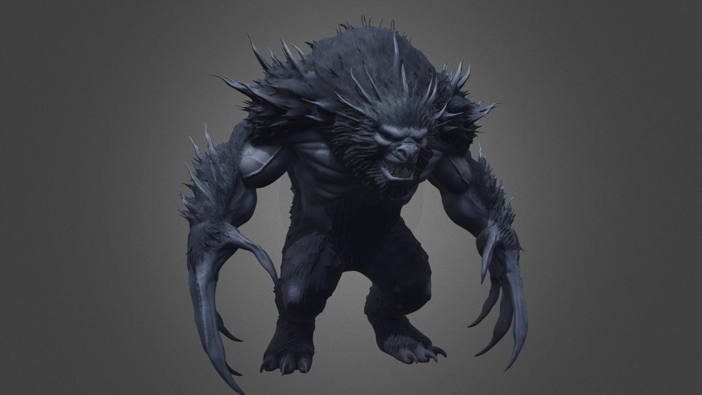 Massive Dark Furry Monster With Long Claws