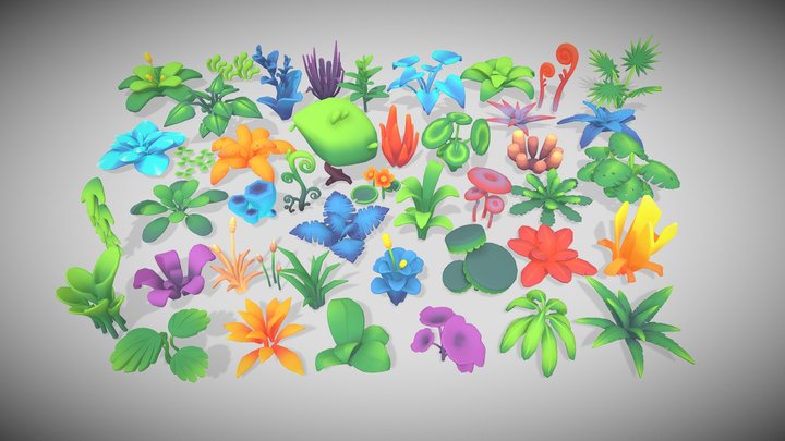 Stylized Low Poly Plants 02 Pack 3D Model