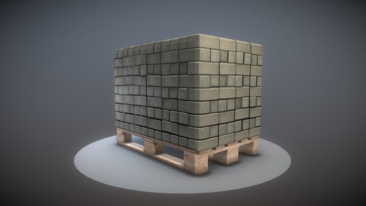 Wood Pallet with Paving Stones - Low-Poly 3D Model