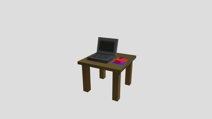 Laptop and mouse on table 3D Model