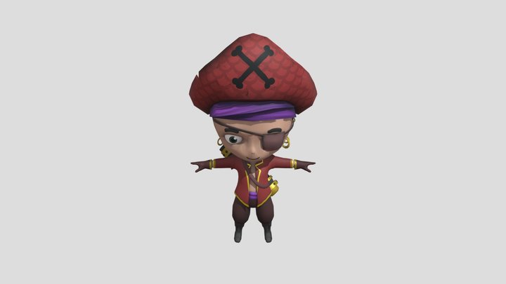 Low poly chibi Pirate / Cannonneer 3D Model