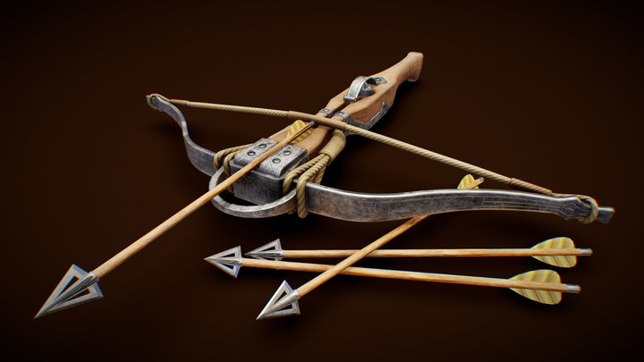 Crossbow with Arrow (Low Poly Game-Ready) 3D Model
