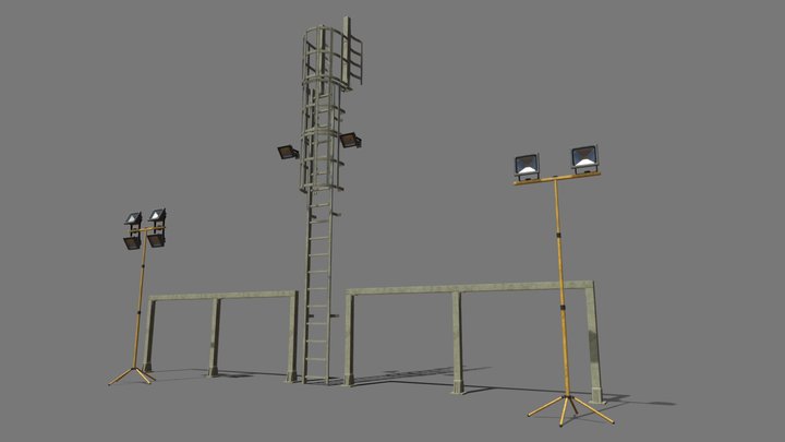 Ladder, Railing and Flood Light Set Up 3D Model