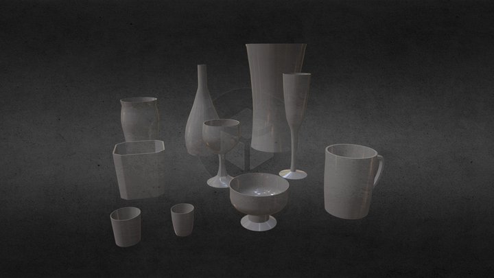 Glass Set (Low Poly) 3D Model