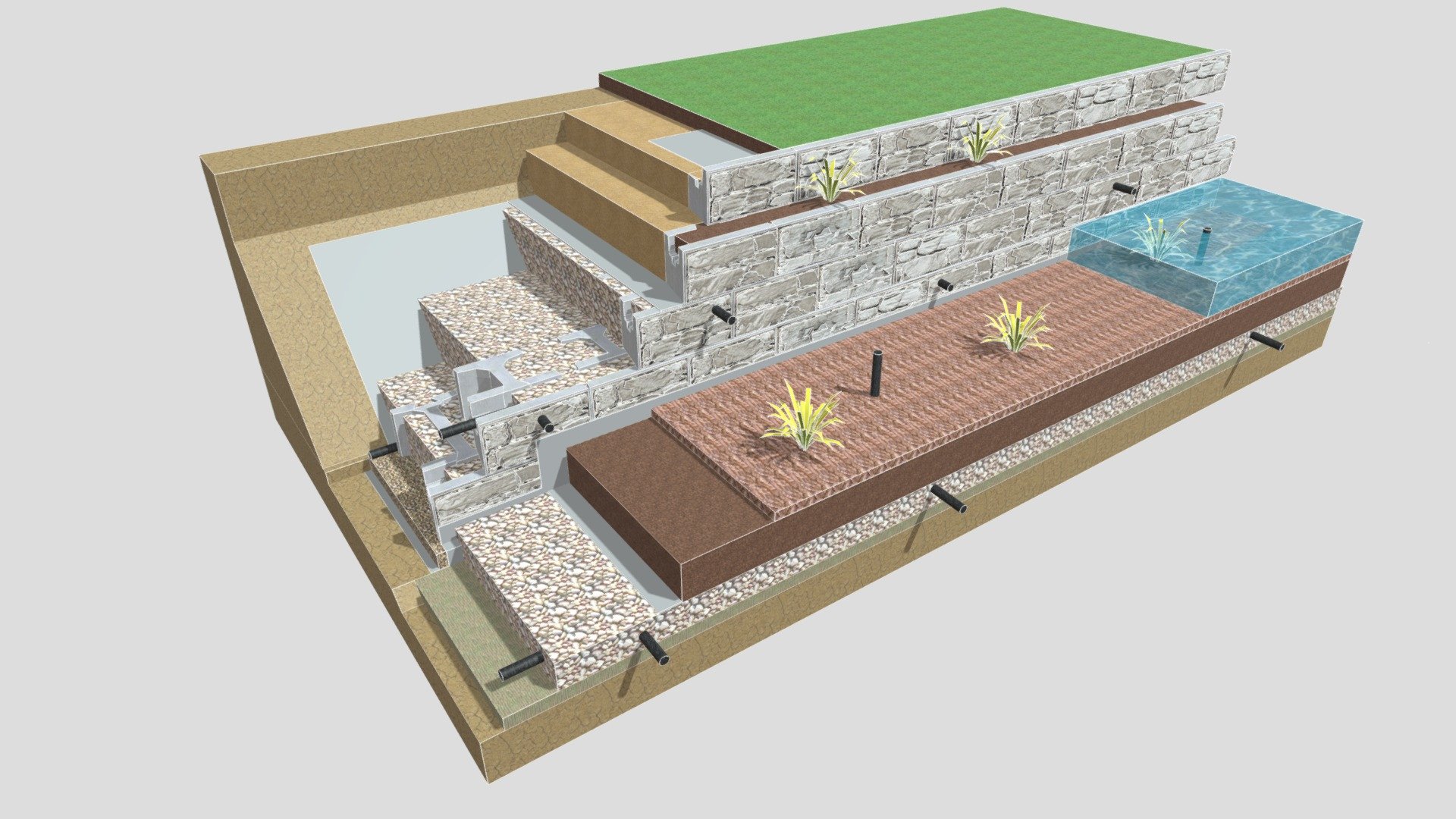 Stormwater Bioretention Pond gravity wall - 3D model by MagnumStone ...