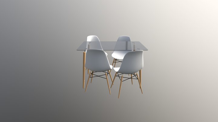 Eames Glass table and Chairs 3D Model