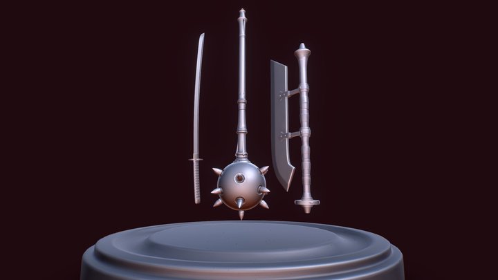 Free - Mace Katana Axe Weapon Pack - Sketch Mesh 3D Model