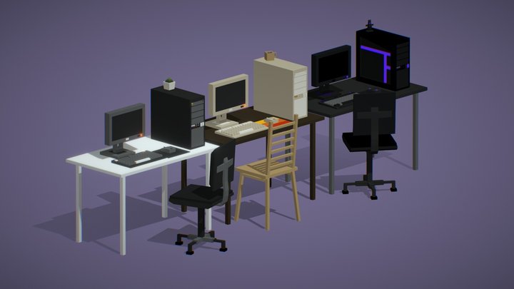 Low poly PC setups 3D Model