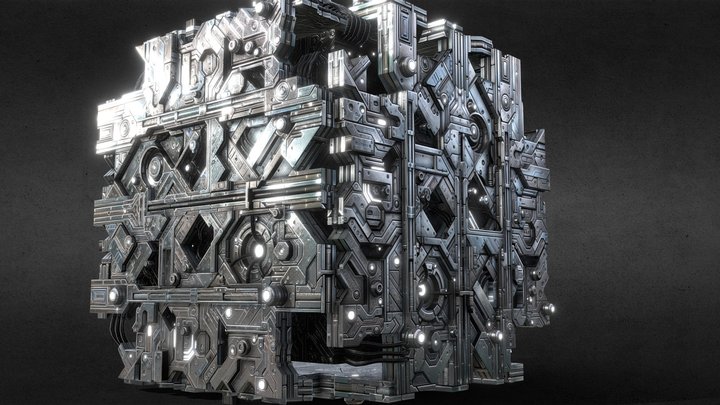 Detailed scifi cube, game-ready 3D Model