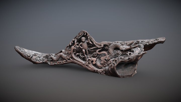 哪吒闹海 阴沉木雕 Nezha Conquers the Dragon King 3D Model