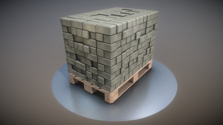 EUR Wood Pallet with Paving Stones | Mid-Poly 3D Model
