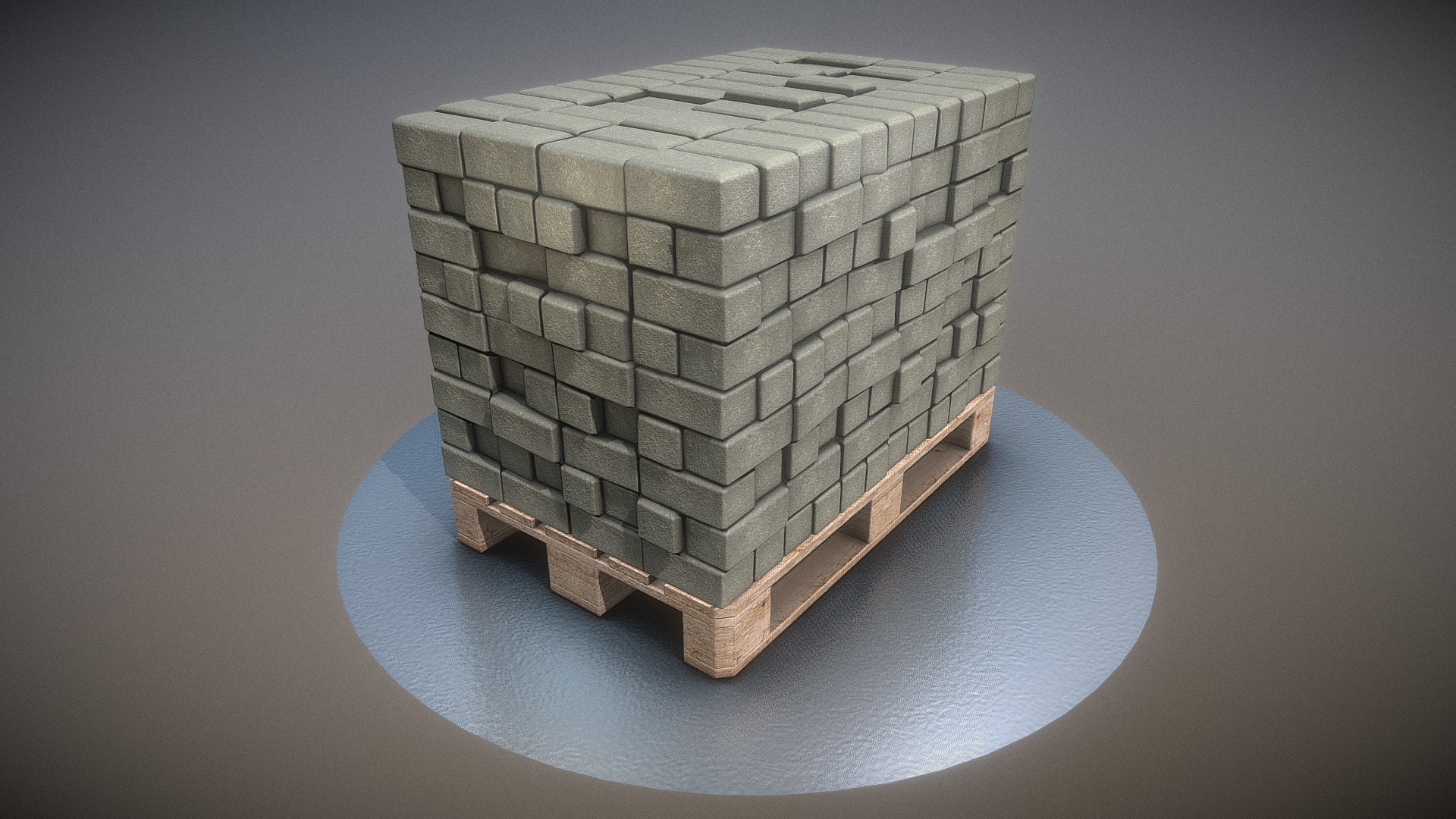 3D model EUR Wood Pallet with Paving Stones / Mid-Poly - This is a 3D model of the EUR Wood Pallet with Paving Stones / Mid-Poly. The 3D model is about a cube made of blocks.
