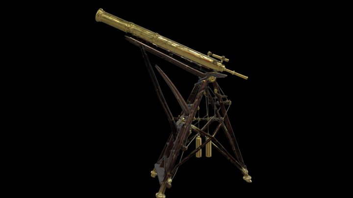 Brass refracting telescope on a wooden mounting