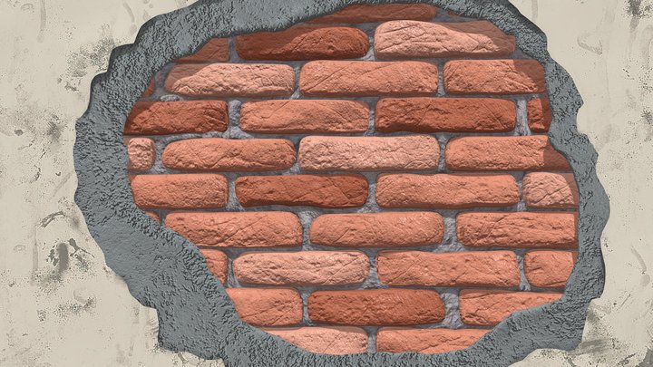 Brocken bricks wall 3D Model