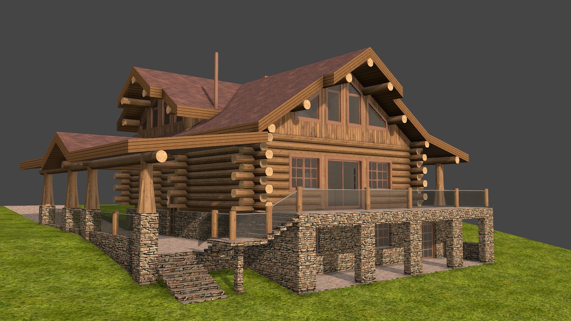 Дом из кедра ручной рубки на крутом рельефе - 3D model by arch.by ...