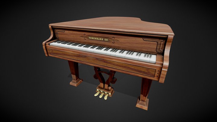 Old Wooden Grand Piano 3D Model